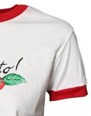 Dolce & Gabbana White Printed Round Neck Cropped Top T-shirt