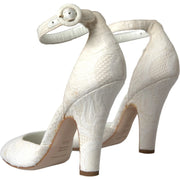 Dolce & Gabbana White Floral Jacquard Mary Janes Heels Pumps Shoes