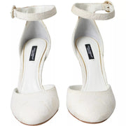 Dolce & Gabbana White Floral Jacquard Mary Janes Heels Pumps Shoes