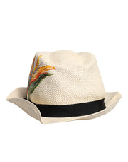 Dolce & Gabbana Beige Floral Print Straw Wide Brim Fedora Hat
