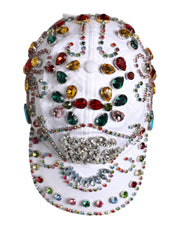 Dolce & Gabbana White Multicolor Crystal Embellish Baseball Cap