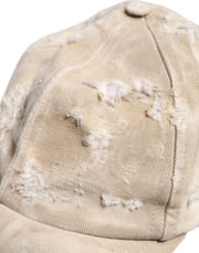 Dolce & Gabbana Beige Tattered Cotton 6 Panels Baseball Cap