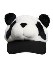 Dolce & Gabbana Black White Panda Fur Women Baseball Cap