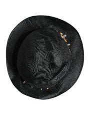 Dolce & Gabbana Black Straw Crystal Embellished Wide Brim Hat