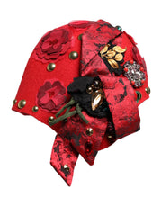 Dolce & Gabbana Red Crystal Gold Roses Brooch Embellished Hat