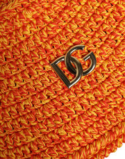 Dolce & Gabbana Orange Cotton Crochet DG Logo Bucket  Hat