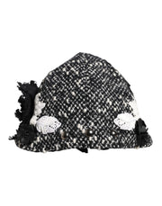 Dolce & Gabbana Black Wool White Floral Embellished Cloche Hat