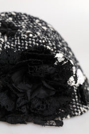Dolce & Gabbana Black Wool White Floral Embellished Cloche Hat