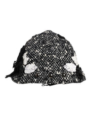 Dolce & Gabbana Black Wool White Floral Embellished Cloche Hat