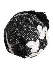 Dolce & Gabbana Black Wool White Floral Embellished Cloche Hat