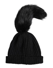 Dolce & Gabbana Black Acrylic Knitted Fur Winter Beanie Hat