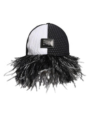 Dolce & Gabbana White Black Polka Dot Feathers Baseball Cap