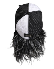 Dolce & Gabbana White Black Polka Dot Feathers Baseball Cap