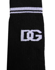 Dolce & Gabbana Black Cotton Logo Mid Calf Men Socks