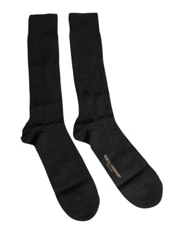 Dolce & Gabbana Black Stretch Logo Mid Calf Men Socks