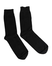 Dolce & Gabbana Black Solid Stretch Mid Calf Men Socks
