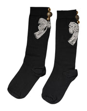Dolce & Gabbana Black Knit Floral Crystal Embellishment Socks