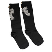 Dolce & Gabbana Black Knit Floral Crystal Embellishment Socks