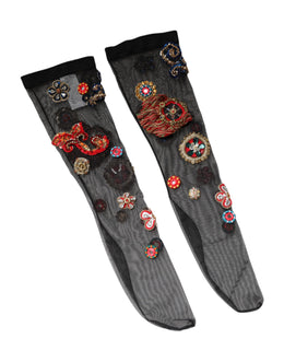 Dolce & Gabbana Black Stretch Carretto Crystal Stockings Socks