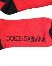 Dolce & Gabbana Red Cotton Stretch Printed Socks