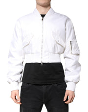Dolce & Gabbana White Nylon Full Zip Cropped Bomber Jacket