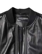 Dolce & Gabbana Black Lambskin Leather Biker Full Zip Jacket
