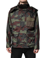 Dolce & Gabbana Multicolor Camouflage Button Hooded Jacket