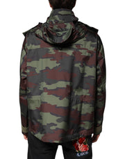 Dolce & Gabbana Multicolor Camouflage Button Hooded Jacket