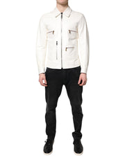 Dolce & Gabbana White Collared Full Zip Biker Coat Jacket