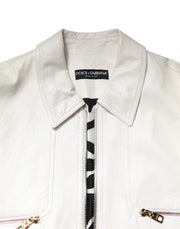 Dolce & Gabbana White Collared Full Zip Biker Coat Jacket