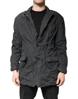 Dolce & Gabbana Black Solid Cotton Collared Coat Jacket