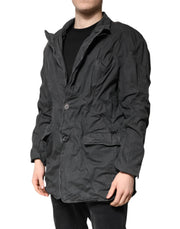 Dolce & Gabbana Black Solid Cotton Collared Coat Jacket