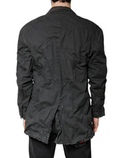 Dolce & Gabbana Black Solid Cotton Collared Coat Jacket