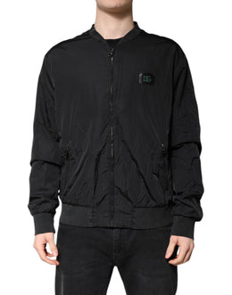 Dolce & Gabbana Black Nylon Logo Full Zip Bomber Jacket
