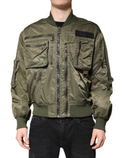 Dolce & Gabbana Green Nylon Full Zip Men Bomber Jacket