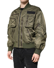Dolce & Gabbana Green Nylon Full Zip Men Bomber Jacket