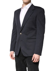 Dolce & Gabbana Dark Blue Cotton Men Jacket Coat Suit Blazer