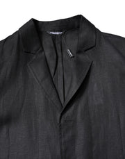 Dolce & Gabbana Black Linen Single Breasted Men Coat Blazer