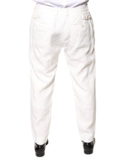 Dolce & Gabbana White Linen Mid Waist Men Dress Pants
