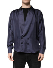 Dolce & Gabbana Dark Blue Silk Double Breasted Shirt