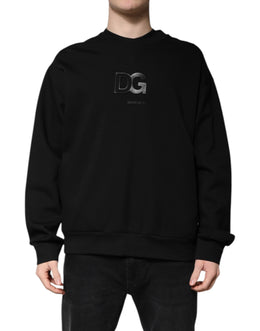 Dolce & Gabbana Black Cotton DG Crew Neck Pullover Sweater