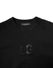 Dolce & Gabbana Black Cotton DG Crew Neck Pullover Sweater