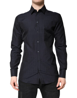 Dolce & Gabbana Black Cotton GOLD Men Dress Formal Shirt