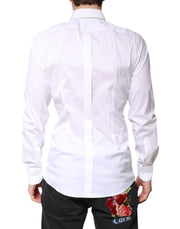 Dolce & Gabbana White Cotton GOLD Dress Formal Collared Shirt