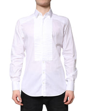 Dolce & Gabbana White GOLD Cotton Poplin Bib Men Dress Shirt