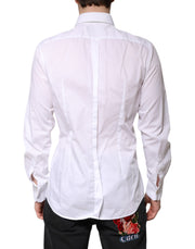 Dolce & Gabbana White GOLD Cotton Poplin Bib Men Dress Shirt