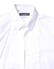 Dolce & Gabbana White GOLD Cotton Poplin Bib Men Dress Shirt