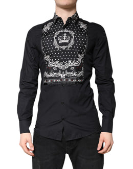 Dolce & Gabbana Black White Bandana GOLD Formal Dress Shirt