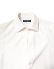 Dolce & Gabbana White Silk GOLD Dress Formal Collared Shirt