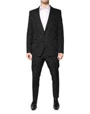Dolce & Gabbana Black Polyester Floral Jacquard 2 Piece Suit